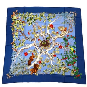 HERMES Schal Carre 90 cm AU COEUR DES BOIS 100% Seide blau grün bunt R7901 - Bild 1 von 7
