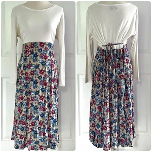 Ms. vintage Maxi abito con cintura floreale bianco marrone Conduct California XL Cottage - Foto 1 di 5