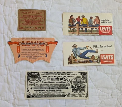 Lot of 5 Vintage 1950's Levi's Jeans Labels Advertising Cards  - Image 1 of 4