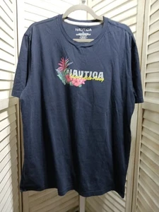 Nautica Womens Shirt Size Large Navy Blue Floral Logo Short Sleeve Graphic Tee - Picture 1 of 10