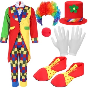7 Pcs Clown Costume Set Halloween Cosplay Clown Red Nose Wig Shoes Hat Access... - Bild 1 von 4