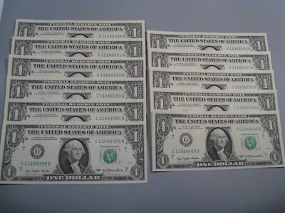 11 CU Consecutive Serial Number 1977 FRN Notes # G 11888390-400 B. #23 - Image 1 of 4