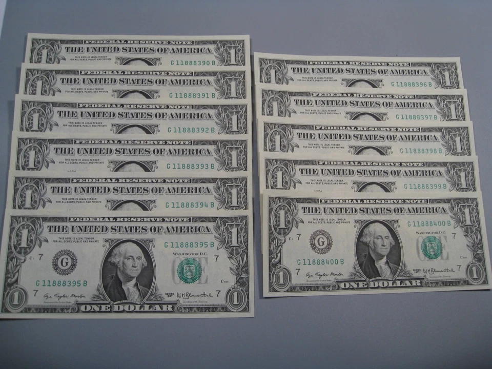 11 CU Consecutive Serial Number 1977 FRN Notes # G 11888390-400 B. #23 - Image 1 of 4
