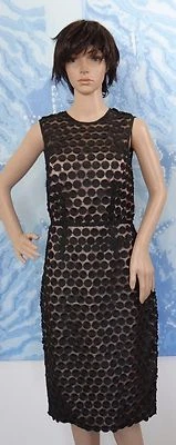 全新带标签 JILL JILL STUART 黑色/金色无袖网眼圆点紧身连衣裙,尺寸 6 — 第 1/4 张图片