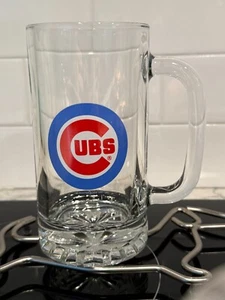 NEW MLB Vintage Chicago Cubs Heavy Glass Beer Mug Stein 5.25" Tall 12oz Baseball - Picture 1 of 5
