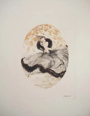 Louis ICART : Jeune femme rêveuse, Gravure originale signée - Photo 1/4