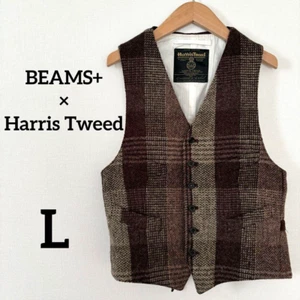 Harris Tweed Beams Men's Vest Size L Check Gift From Japan - Picture 1 of 9