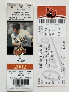 2 KOMPLETTE TICKETS Balto. Orioles 2002 & 2016 Tampa Bay, Detroit Tigers - Bild 1 von 7