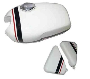 For Norton Commando Roadster White Blue Red Stripe Fuel Tank + cap & Side Panel - Picture 1 of 10