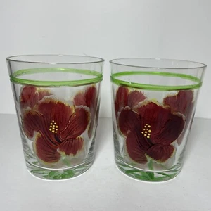 2 Fifth Avenue Crystal Juice Glasses Tea Hibiscus Engraved Floral Etched 4.75 - Picture 1 of 10