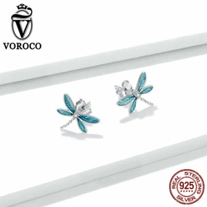 Aretes para mujer Voroco europeos de plata de ley .925 con pequeña circonita cúbica - Imagen 1 de 10