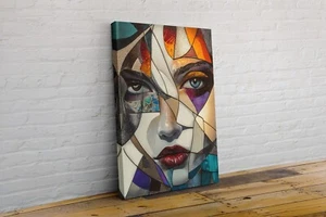 Large Abstract Modern Geometric Face Women Canvas Wall Art Picture Print Pattern - Picture 1 of 2