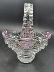 Vintage Lead Crystal Cut Basket Pink Flowers Anna Hutte Bleikristall - Picture 1 of 7