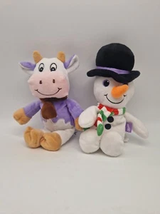 2x Milka Plüsch Schneemann Und Kuh Stofftier Kuscheltier Lila Winter Weihnachten - Bild 1 von 3