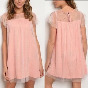 Vestido Babydoll Very J Blush Rosa Malla y Perla Manga Corta, Nuevo con Etiquetas, M - Imagen 1 de 9