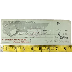 Oklahoma Territory Bank Draft 1905 Stroud State Bank Check Melford Gaskins - Picture 1 of 2