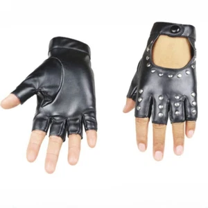 Men Fingerless Glove Faux Leather Rivet Half Finger Punk Performance Costume - Picture 1 of 11
