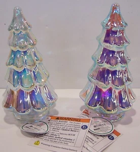 Set of 2 Glass Iridescent Light Up Christmas Trees 6.5" ~ NWT - Picture 1 of 3