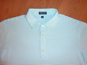 Peter Millar Crown Crafted Men's Size L Blue White Striped S/S Golf Polo Shirt - Picture 1 of 5