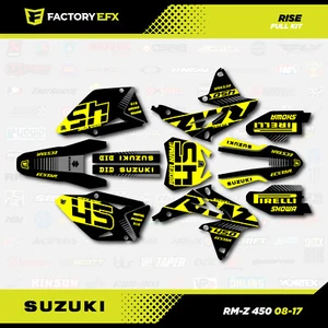 Blk Yellow Gray Rise Racing Graphics Kit fit 08-17 Suzuki RMZ450 Sticker RMZ 450 - Foto 1 di 5