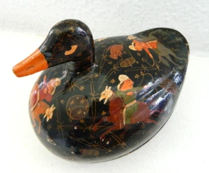 schöne alte asiatische Lackdose Ente Papiermache handbemalt - Bild 1 von 6