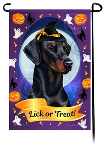 Bandera de jardín de Halloween - Pinscher Doberman negro y tostado sin recortar - Imagen 1 de 1