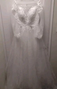 New Handmade Wedding Gown Floral Applique White Lace Satin Sz 12 - Picture 1 of 24