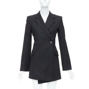 HELMUT LANG black virgin wool blend twill flare long blazer US0 XS - Picture 1 of 10