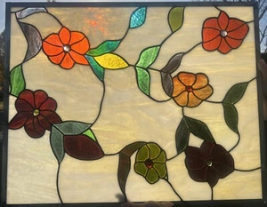 ~ VINTAGE STAINED GLASS WINDOW 6 JEWELS ~ 25 X 19 5/8 ~ NEW NEVER USED! - Picture 1 of 13