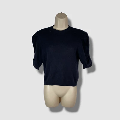 Suéter Top MARCO Mujer Azul Cachemira Acanalado Manga Abullonada Cuello Redondo Talla S Foto 1 de 4