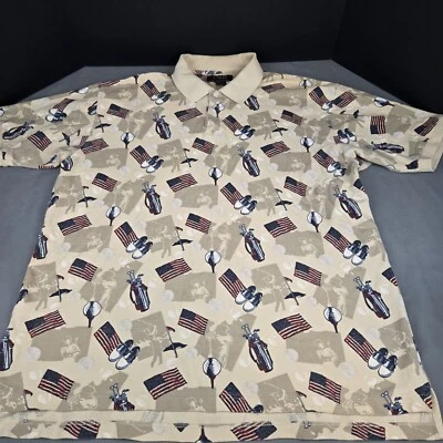 Camisa polo tostada manga corta estampado palos de golf bandera de Estados Unidos talla XL Foto 1 de 4
