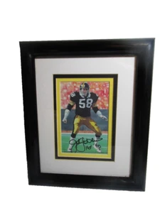 Gerahmte handsignierte JACK LAMBERT HOF 90 Steelers Goal Line Kunstkarte - Bild 1 von 5