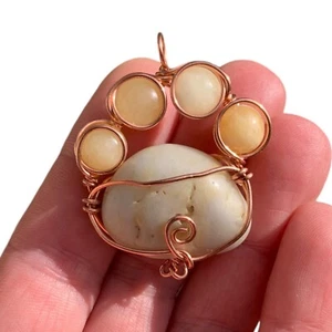 Citrine & Quartz Copper Wire Wrap Dog Cat Paw Print Pendant Animal Lover Jewelry - Picture 1 of 10