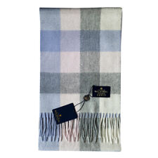 New 100% Pure Cashmere Scarf Royal Tartan Soft Block Check Baby Blue Wrap