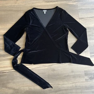 J Jill Women’s Velour Wrap Blouse Top Long Sleeve Black Large - Picture 1 of 12