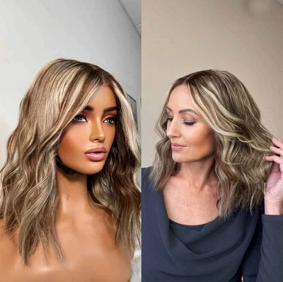 Ombre Brown Blonde Balayage Wavy Wigs 13x4 Lace Front Wigs 100% Human Hair - Image 1 of 4