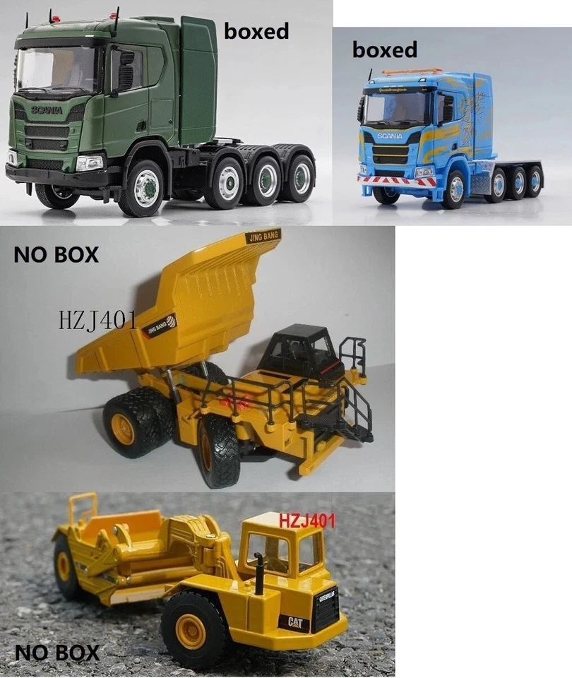 1/64 MASDI SCANIA R650 TRACTOR,jingbang dump TRUCK,NORSCOT CAT 611 WHEEL SCRAPER - Image 1 of 1