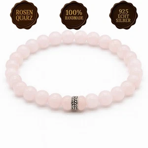 Damen Armband aus echtem Rosenquarz – Edelstein Schmuck mit Silberverschluss - Foto 1 di 9