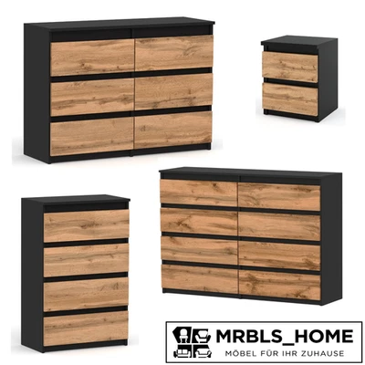 Kommode mit 2-8 Schubladen Sideboard Schubladenschrank (Schwarz Matt - Wotan) - Bild 1 von 4