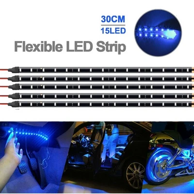 Blue 5PCS 12V 12" 15SMD Flexible LED Strip Light Waterproof For Car Truck Boat - Image 1 of 4