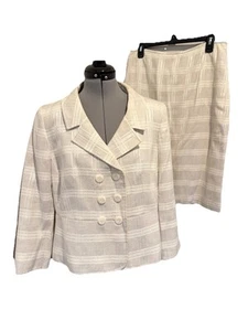 Le Suit/ Ann Taylor 2-teiliges Gr. 14P Sakko Rock Anzug Set Elfenbein Mix gefüttert - Bild 1 von 9