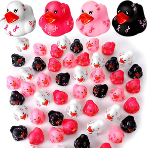 12 Pcs Pink Ribbon Rubber Ducks Bathing Toy Breast Cancer Bulk Squeaky Rubber Du