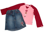 Villa Happ Blue Queen Dziewczęcy zestaw Spódnica dżinsowa LA-shirt różowo-czerwone kwiaty - rozmiar 122