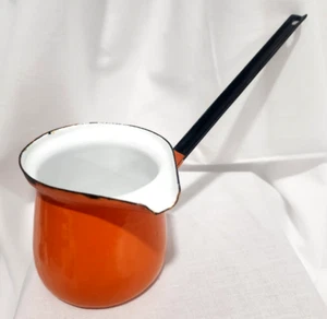 Vtg. Enamel Dipper Ladle, Turkish Coffee Pot, Small Sauce or Butter Pan, Orange - Picture 1 of 7