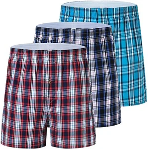 New 6 Mens Plaid Boxer Shorts Underwear Pair Pack Plaid Briefs Classic Loose Fit - Picture 1 of 6