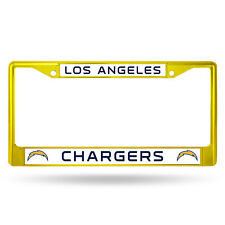 Los Angeles LA Chargers Yellow Painted Chrome Metal License Plate Frame