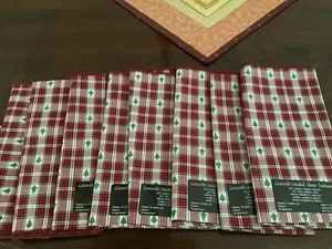 8 NWT Louisville/Saydah 18 Inch Napkins•Christmas Trees Red/Green•Tan Plaid VTG - Picture 1 of 2
