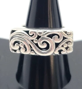 Rechteckiger Ring Schnörkelarbeit 925 Sterling Silber Größe 7 gemarkt ATI 925 Thailand - Bild 1 von 8