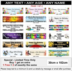2 x Birthday Party Banners Posters Signs for all Parties in Themes Personalised - Picture 1 of 2