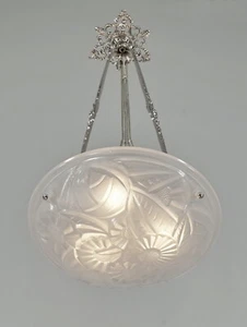DEGUE : FRENCH 1930 ART DECO CHANDELIER ... pendant lustre lamp lampe muller era - Picture 1 of 9
